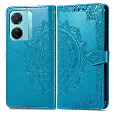 Leather Case Stands Fashionable Pattern Flip Cover Holder for Vivo T1 5G Blue