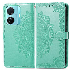 Leather Case Stands Fashionable Pattern Flip Cover Holder for Vivo T1 5G Green