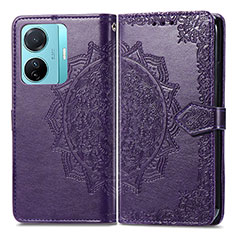 Leather Case Stands Fashionable Pattern Flip Cover Holder for Vivo T1 Pro 5G Purple