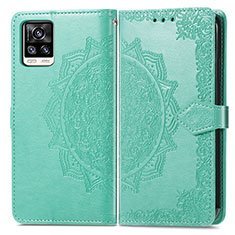Leather Case Stands Fashionable Pattern Flip Cover Holder for Vivo V20 Green