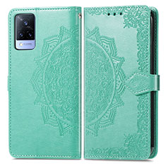 Leather Case Stands Fashionable Pattern Flip Cover Holder for Vivo V21 5G Green