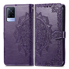 Leather Case Stands Fashionable Pattern Flip Cover Holder for Vivo V21 5G Purple