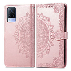 Leather Case Stands Fashionable Pattern Flip Cover Holder for Vivo V21 5G Rose Gold