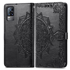 Leather Case Stands Fashionable Pattern Flip Cover Holder for Vivo V21e 4G Black