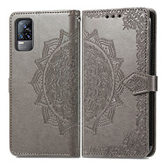 Leather Case Stands Fashionable Pattern Flip Cover Holder for Vivo V21e 4G Gray