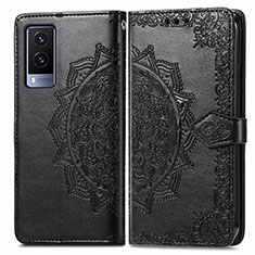 Leather Case Stands Fashionable Pattern Flip Cover Holder for Vivo V21e 5G Black