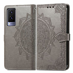 Leather Case Stands Fashionable Pattern Flip Cover Holder for Vivo V21e 5G Gray