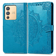 Leather Case Stands Fashionable Pattern Flip Cover Holder for Vivo V23 5G Blue