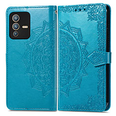 Leather Case Stands Fashionable Pattern Flip Cover Holder for Vivo V23 Pro 5G Blue