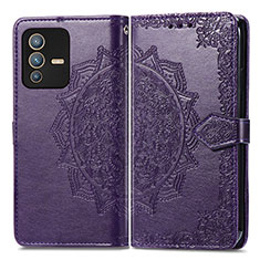 Leather Case Stands Fashionable Pattern Flip Cover Holder for Vivo V23 Pro 5G Purple