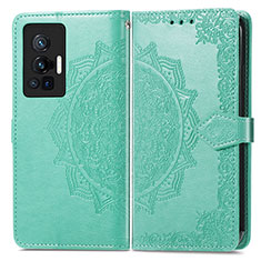 Leather Case Stands Fashionable Pattern Flip Cover Holder for Vivo X70 Pro 5G Green