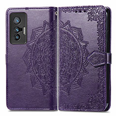 Leather Case Stands Fashionable Pattern Flip Cover Holder for Vivo X70t Purple