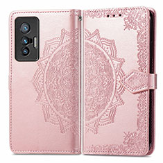 Leather Case Stands Fashionable Pattern Flip Cover Holder for Vivo X70t Rose Gold