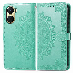 Leather Case Stands Fashionable Pattern Flip Cover Holder for Vivo Y02S Green