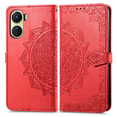 Leather Case Stands Fashionable Pattern Flip Cover Holder for Vivo Y02S Red