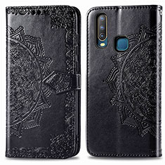 Leather Case Stands Fashionable Pattern Flip Cover Holder for Vivo Y11 Black