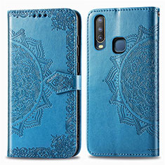 Leather Case Stands Fashionable Pattern Flip Cover Holder for Vivo Y11 Blue