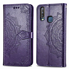 Leather Case Stands Fashionable Pattern Flip Cover Holder for Vivo Y11 Purple