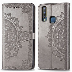 Leather Case Stands Fashionable Pattern Flip Cover Holder for Vivo Y12 Gray