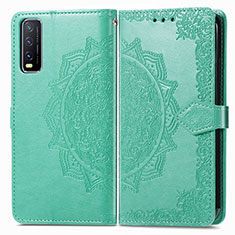 Leather Case Stands Fashionable Pattern Flip Cover Holder for Vivo Y12A Green