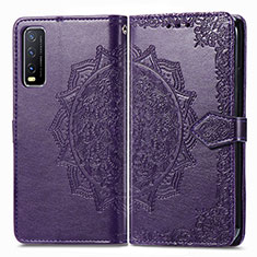 Leather Case Stands Fashionable Pattern Flip Cover Holder for Vivo Y12G Purple