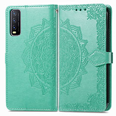 Leather Case Stands Fashionable Pattern Flip Cover Holder for Vivo Y12s Green