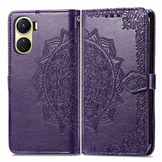 Leather Case Stands Fashionable Pattern Flip Cover Holder for Vivo Y16 Purple