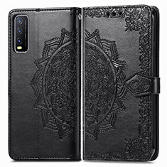 Leather Case Stands Fashionable Pattern Flip Cover Holder for Vivo Y20 (2021) Black