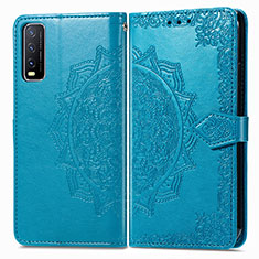 Leather Case Stands Fashionable Pattern Flip Cover Holder for Vivo Y20 (2021) Blue