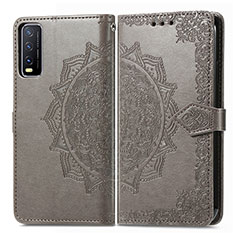 Leather Case Stands Fashionable Pattern Flip Cover Holder for Vivo Y20 (2021) Gray