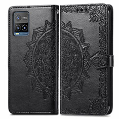 Leather Case Stands Fashionable Pattern Flip Cover Holder for Vivo Y21 Black