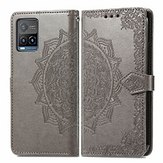 Leather Case Stands Fashionable Pattern Flip Cover Holder for Vivo Y21 Gray