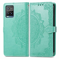 Leather Case Stands Fashionable Pattern Flip Cover Holder for Vivo Y21a Green