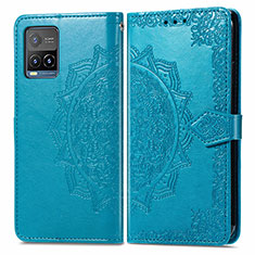 Leather Case Stands Fashionable Pattern Flip Cover Holder for Vivo Y21e Blue