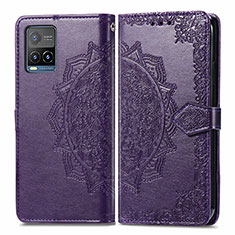 Leather Case Stands Fashionable Pattern Flip Cover Holder for Vivo Y21e Purple