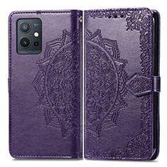 Leather Case Stands Fashionable Pattern Flip Cover Holder for Vivo Y30 5G Purple