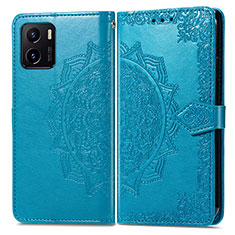 Leather Case Stands Fashionable Pattern Flip Cover Holder for Vivo Y32t Blue