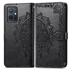 Leather Case Stands Fashionable Pattern Flip Cover Holder for Vivo Y33e 5G Black