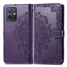 Leather Case Stands Fashionable Pattern Flip Cover Holder for Vivo Y33e 5G Purple