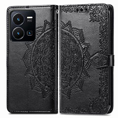 Leather Case Stands Fashionable Pattern Flip Cover Holder for Vivo Y35 4G Black