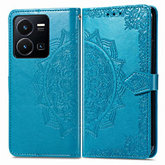 Leather Case Stands Fashionable Pattern Flip Cover Holder for Vivo Y35 4G Blue