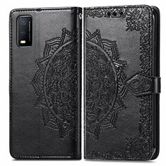 Leather Case Stands Fashionable Pattern Flip Cover Holder for Vivo Y3s (2021) Black