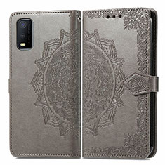 Leather Case Stands Fashionable Pattern Flip Cover Holder for Vivo Y3s (2021) Gray