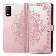 Leather Case Stands Fashionable Pattern Flip Cover Holder for Vivo Y3s (2021) Rose Gold