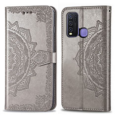 Leather Case Stands Fashionable Pattern Flip Cover Holder for Vivo Y50 Gray