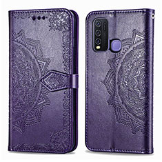 Leather Case Stands Fashionable Pattern Flip Cover Holder for Vivo Y50 Purple