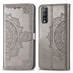 Leather Case Stands Fashionable Pattern Flip Cover Holder for Vivo Y50t Gray