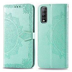 Leather Case Stands Fashionable Pattern Flip Cover Holder for Vivo Y50t Green