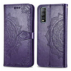 Leather Case Stands Fashionable Pattern Flip Cover Holder for Vivo Y50t Purple