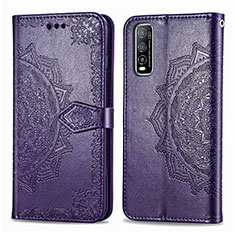 Leather Case Stands Fashionable Pattern Flip Cover Holder for Vivo Y51s 5G Purple